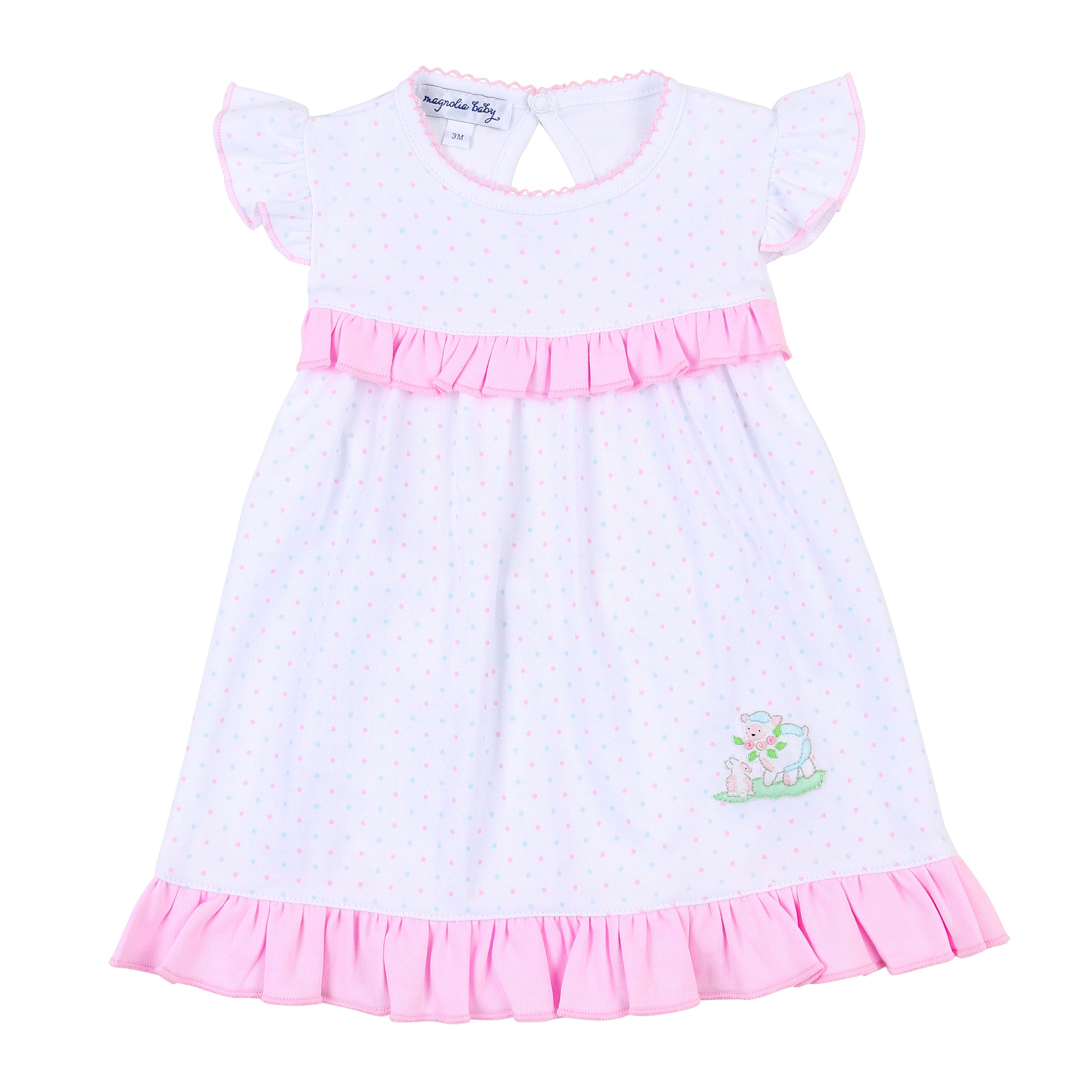 Precious Lamb & Bunny Embroidered Ruffle Footie