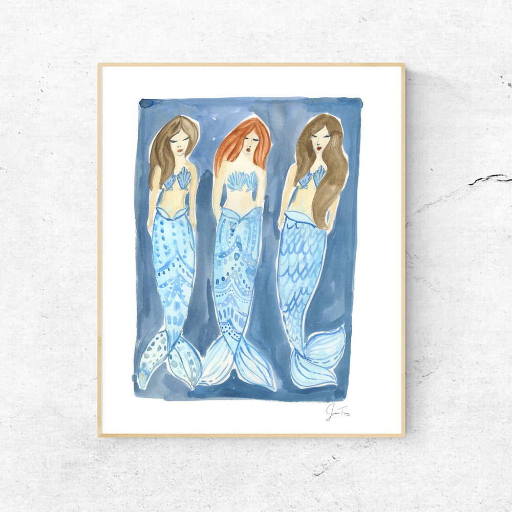 Three Mermaids Watercolor Print