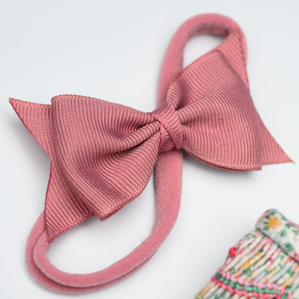 Sophia Baby Headband with Grosgrain Bow - Mauve