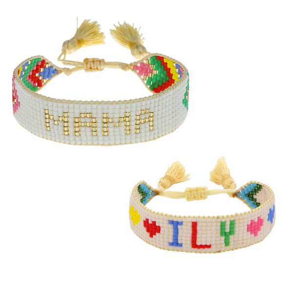 Mini & Me Bracelet Set: Chevron Rainbow Mama + ILY Kids' Heart