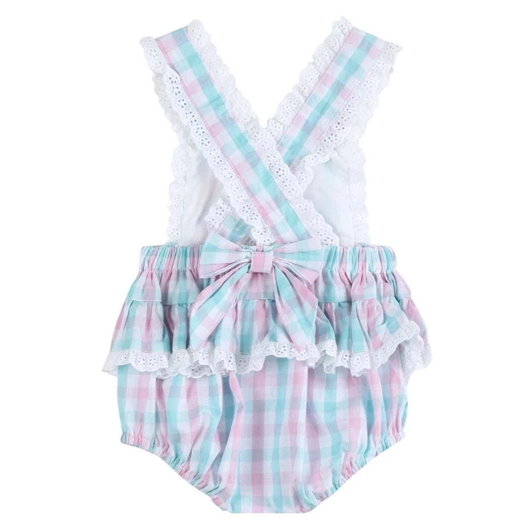 Gingham & Lace Bow Romper