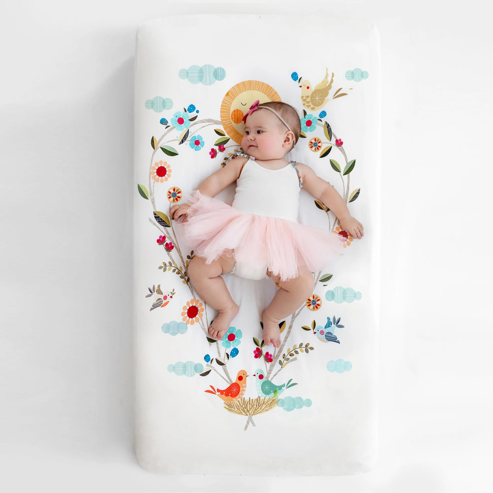 Cotton Sateen Crib Sheet - Love Blooms
