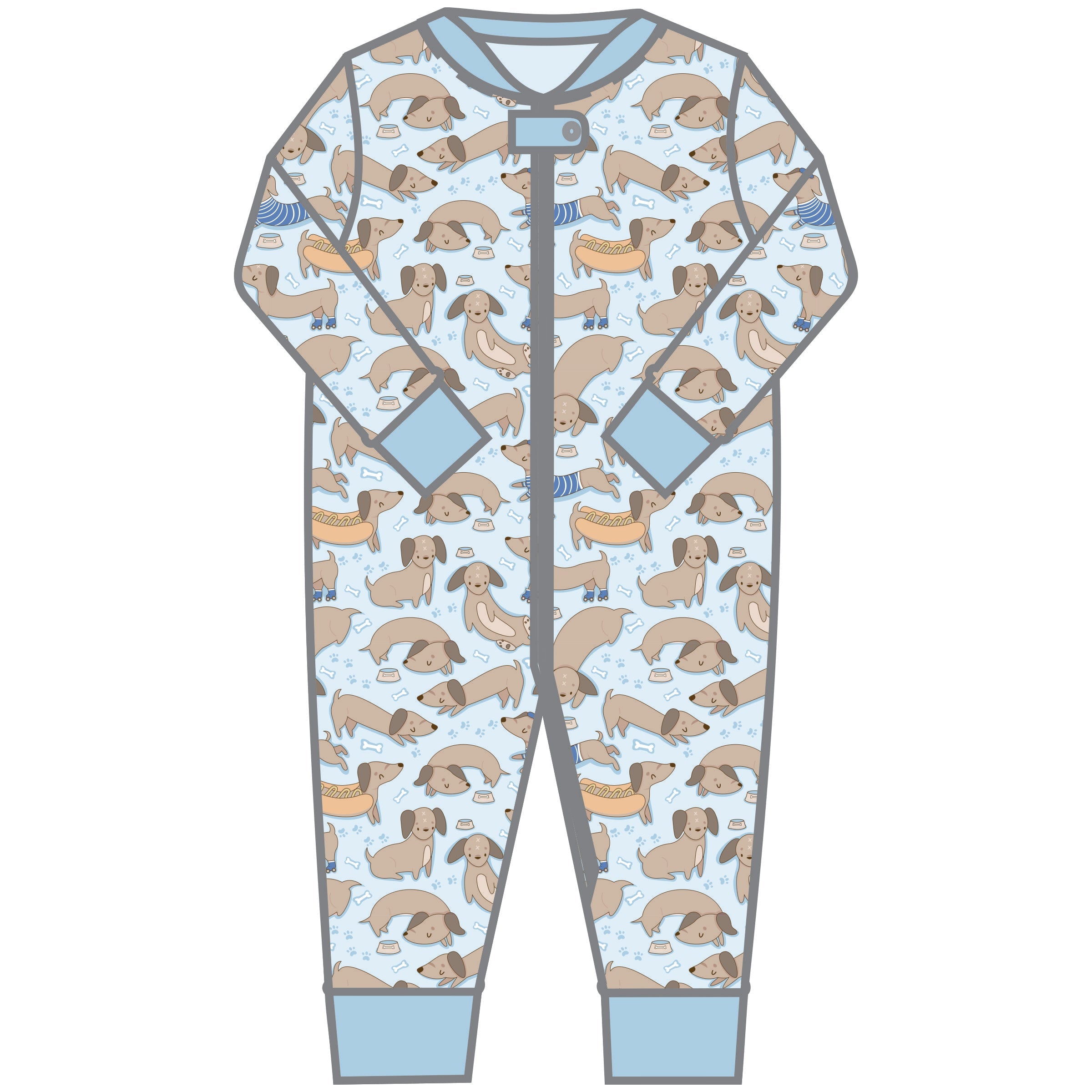 Dachshunds Zip Pajamas - Blue