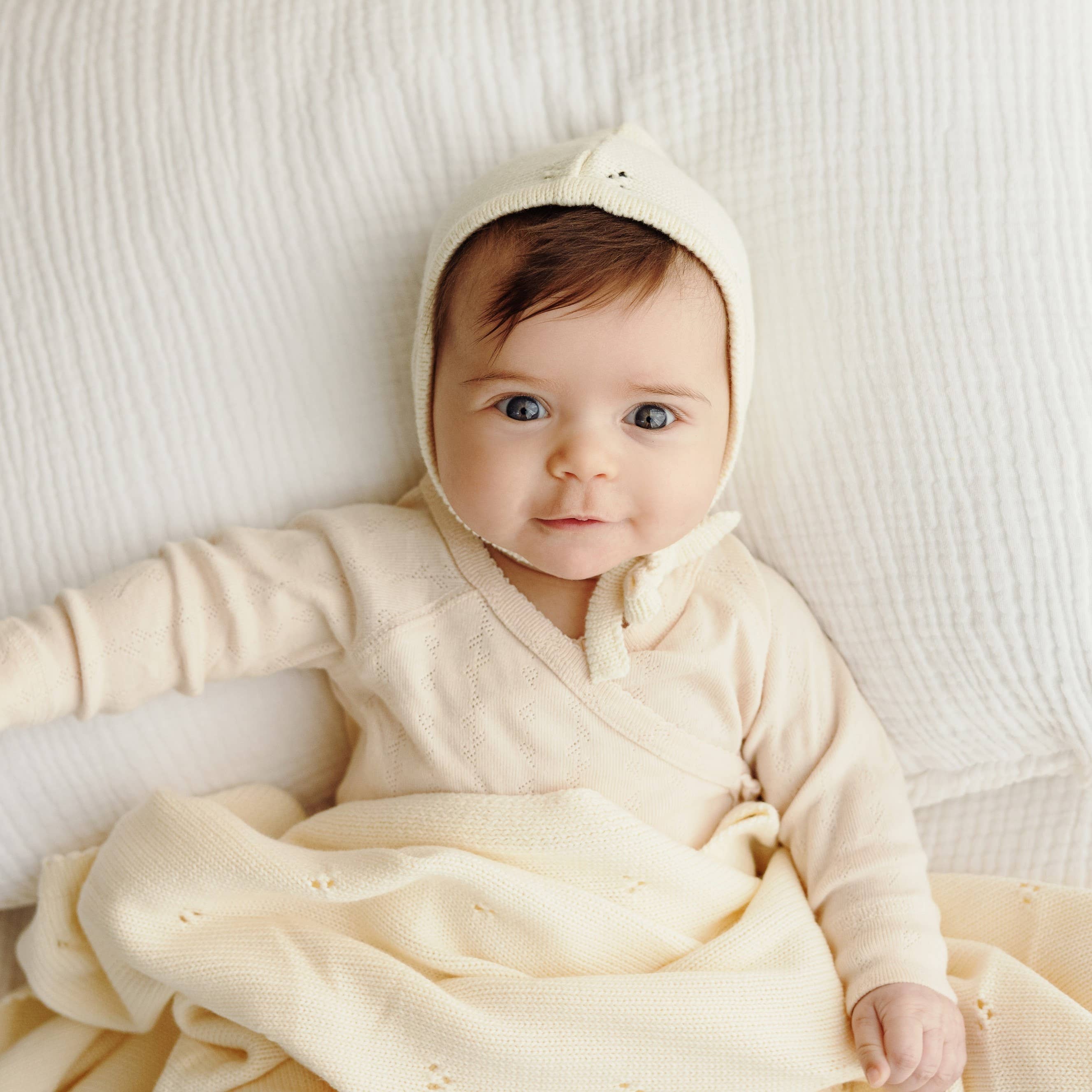 Organic Cotton Blanket + Bonnet Gift Set - Off White