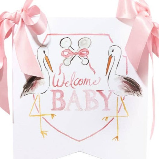 Welcome Baby Stork Hanger - Pink