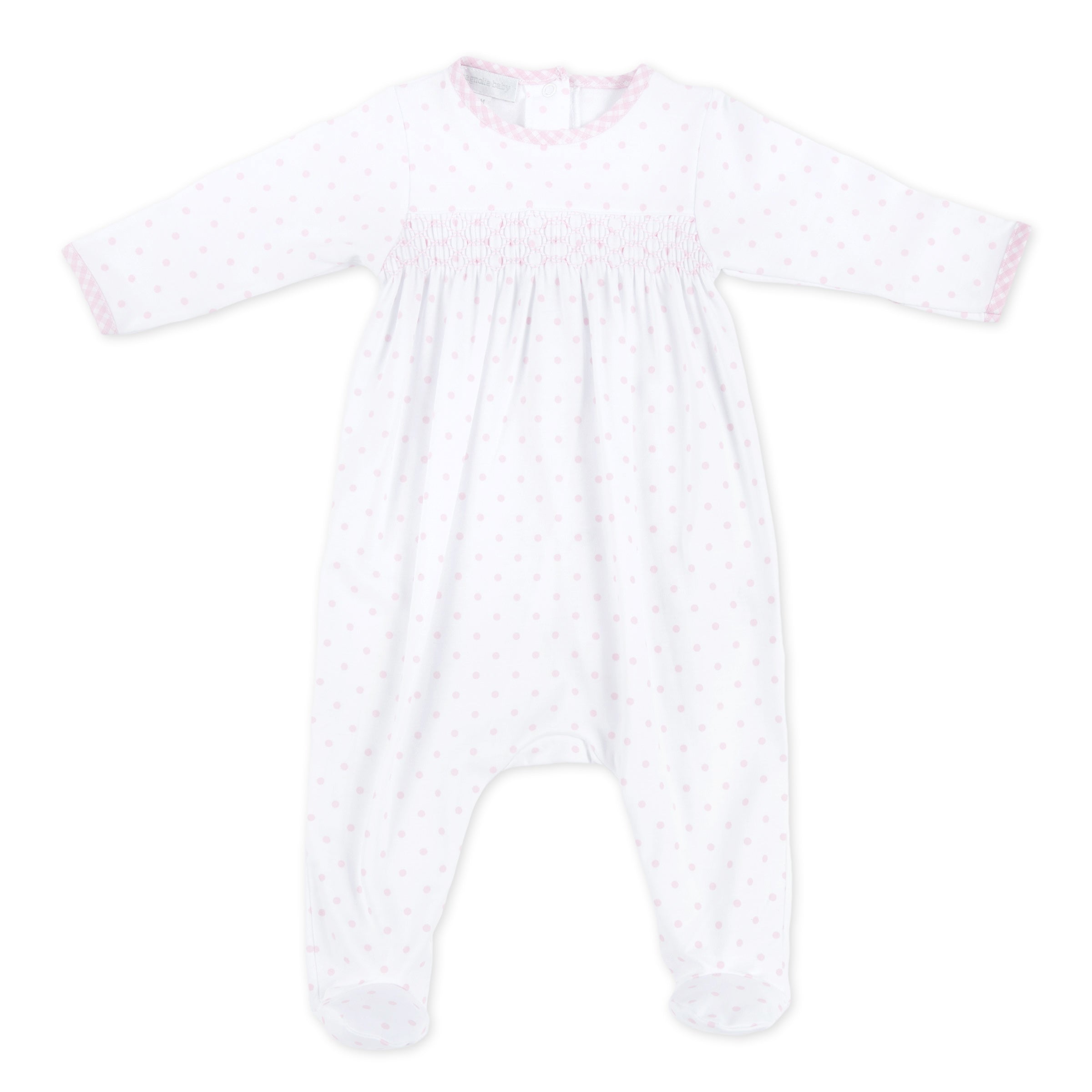 Gingham Dots Smocked Footie - Pink