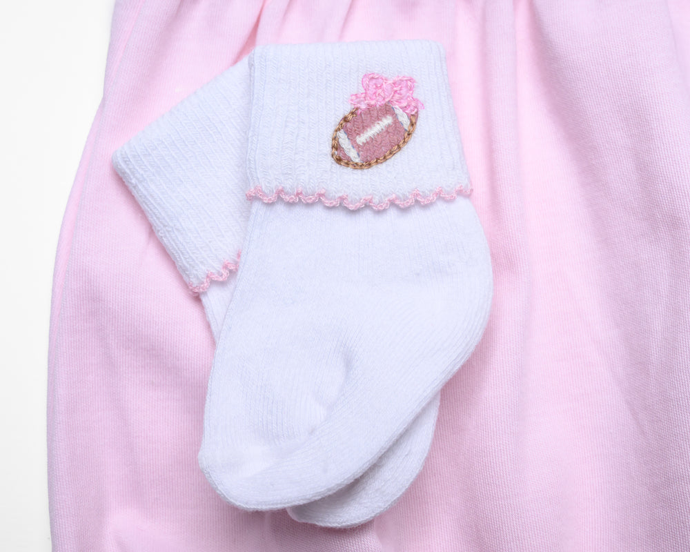 Darling Football Embroidered Socks - Pink