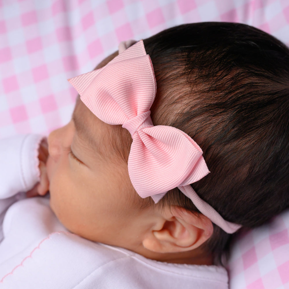 Sophia Baby Headband with Grosgrain Bow - Peony Pink