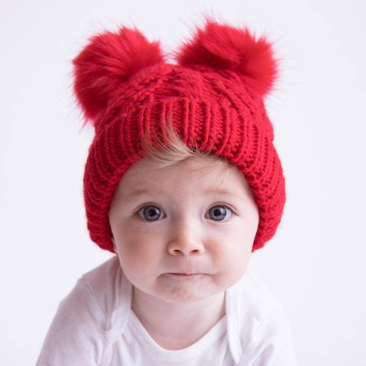 Red Pom Pom Hat Baby & Kids