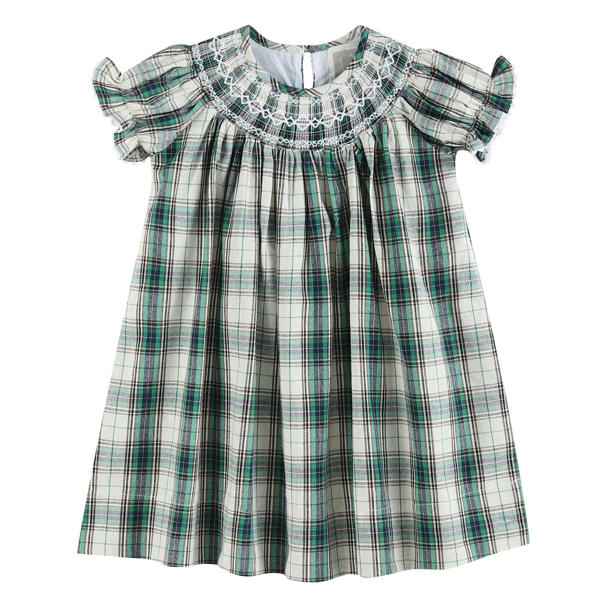 Christmas Tartan Bishop Smocked Dress