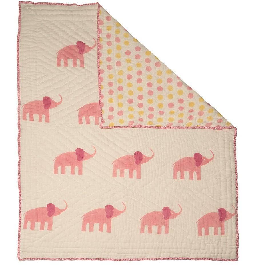 Organic Cotton Pink Elephant Quilt