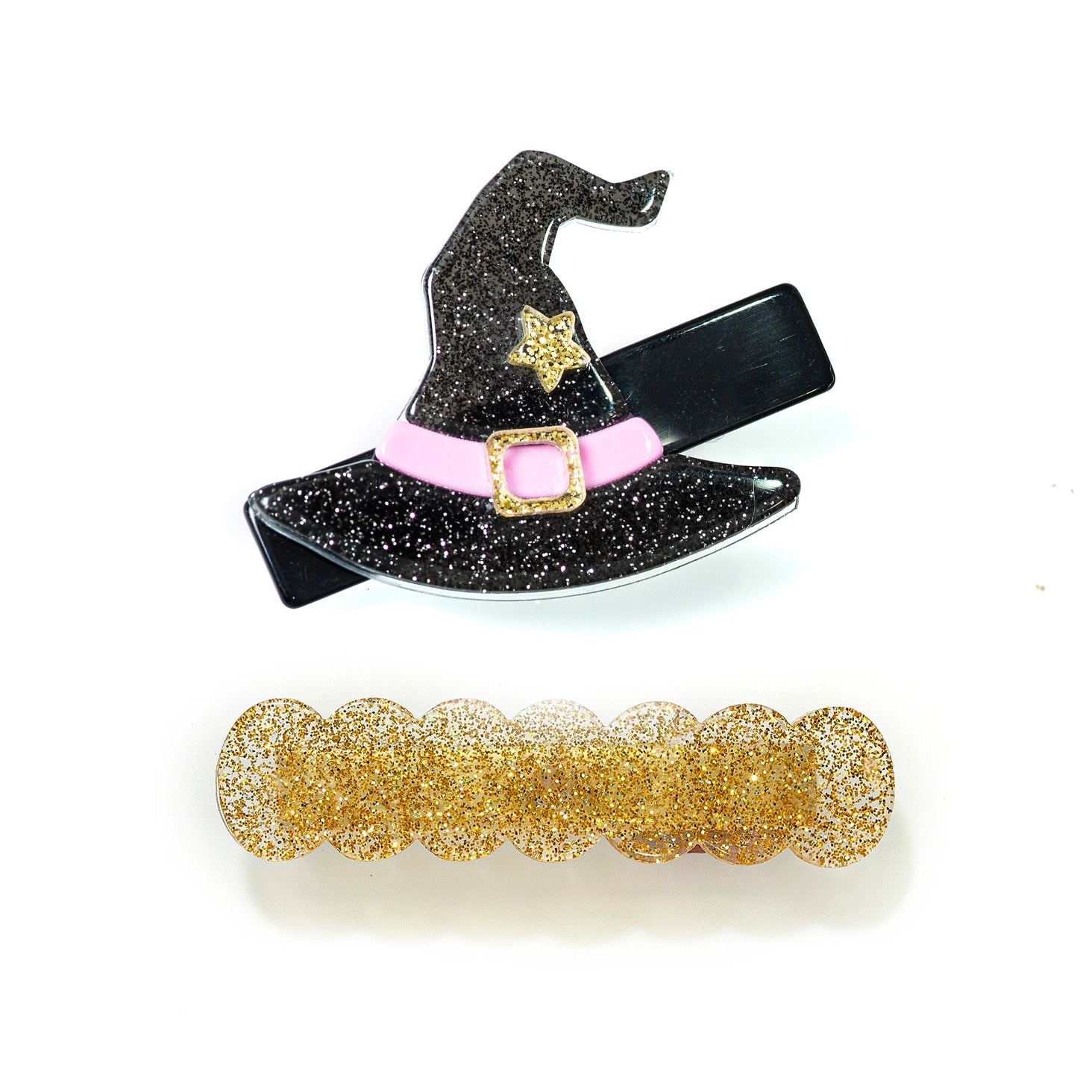 Witch Hat & Gold Wavy Hair Clips (2)