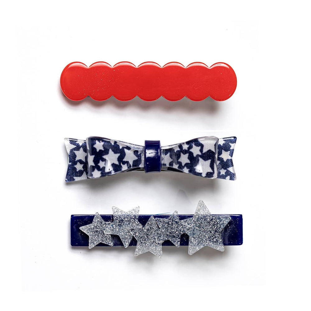 Blue + Red Summer Vibes Star + Bow Alligator Clips (Set of 3)