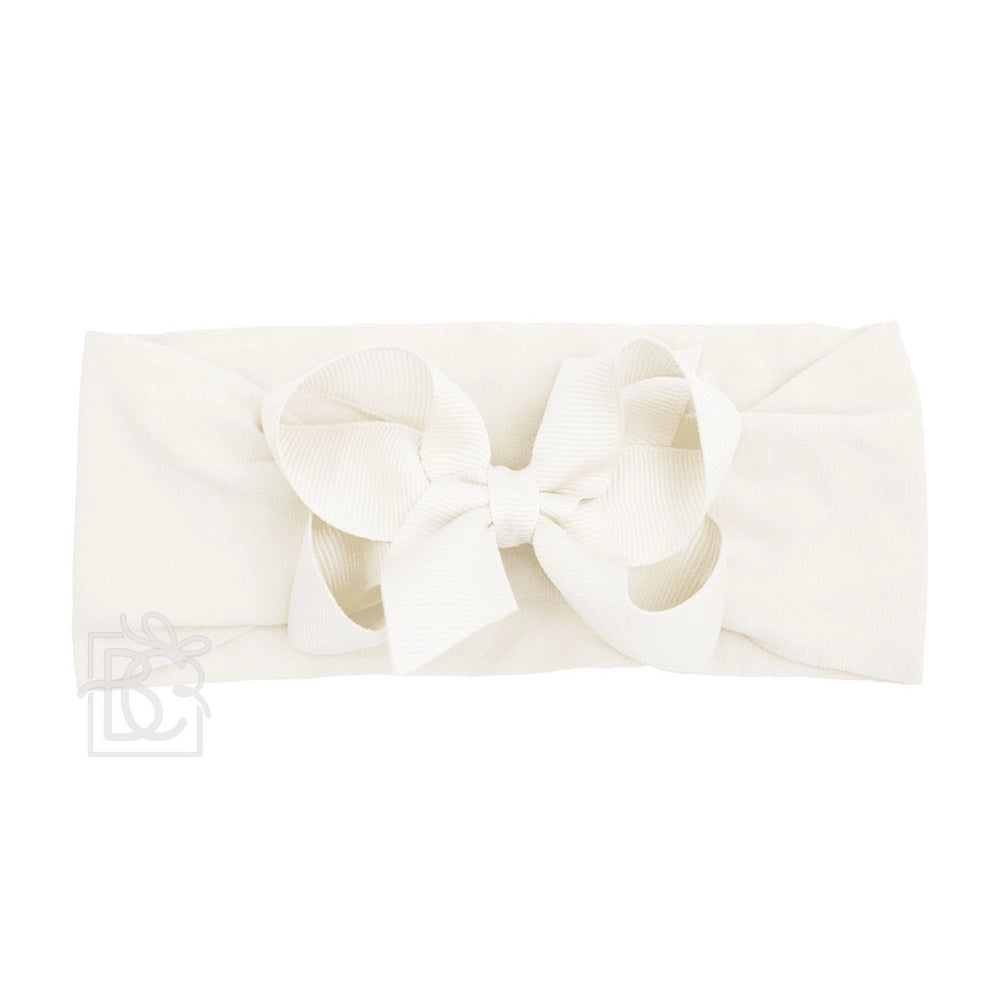 Wide Headband with 4.5" Signature Grosgrain Bow - Antique White