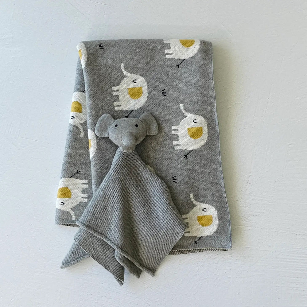 Organic Cotton Elephant Blanket + Lovey Gift Set