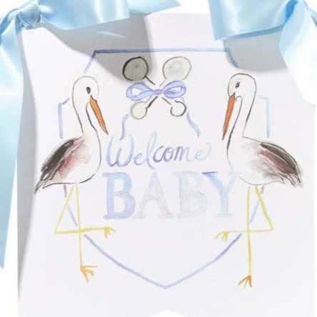 Welcome Baby Stork Hanger - Blue
