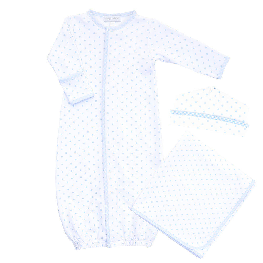 Converter + Hat + Receiving Blanket Set - Blue Gingham Dots