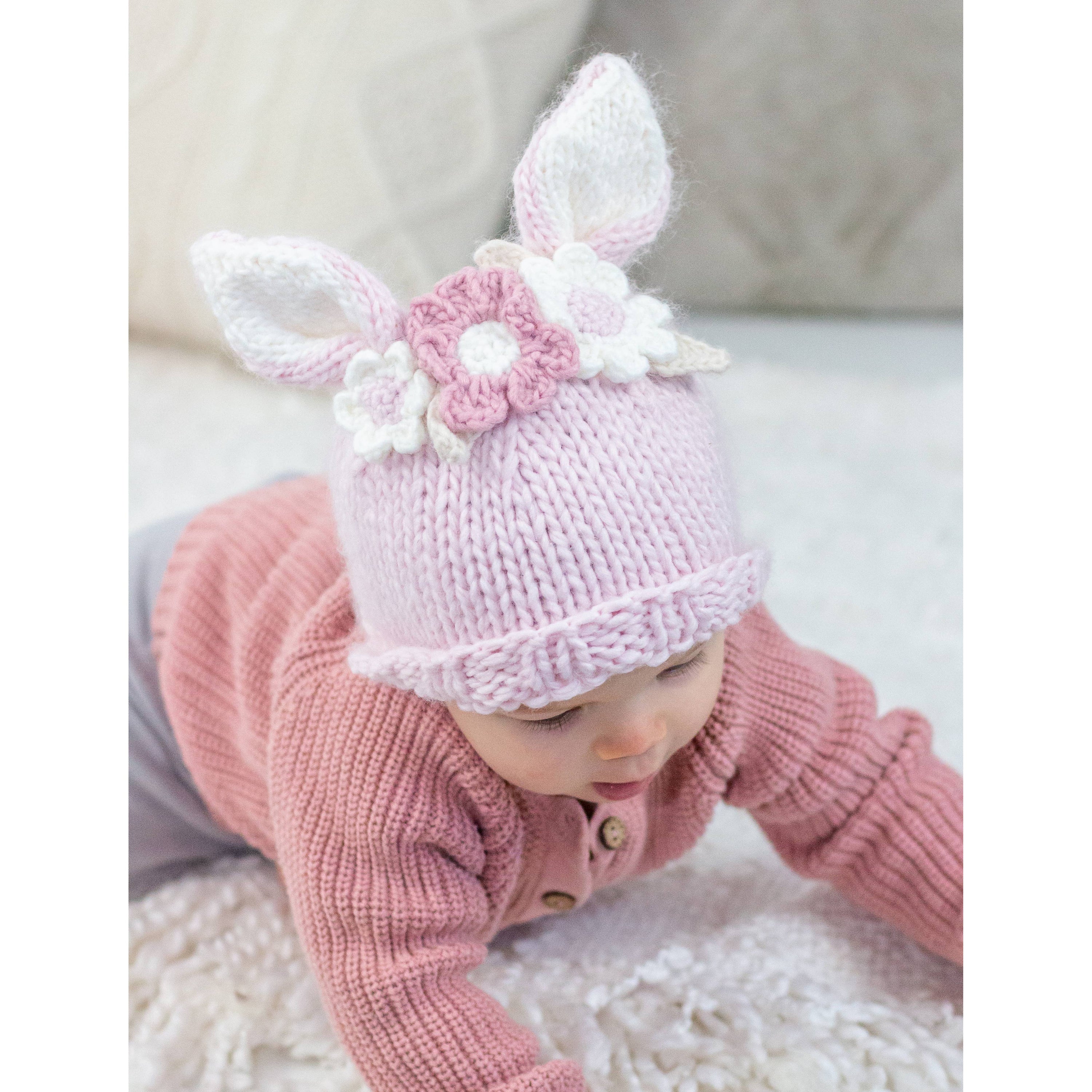 Flower Easter Bunny Hat - Blush
