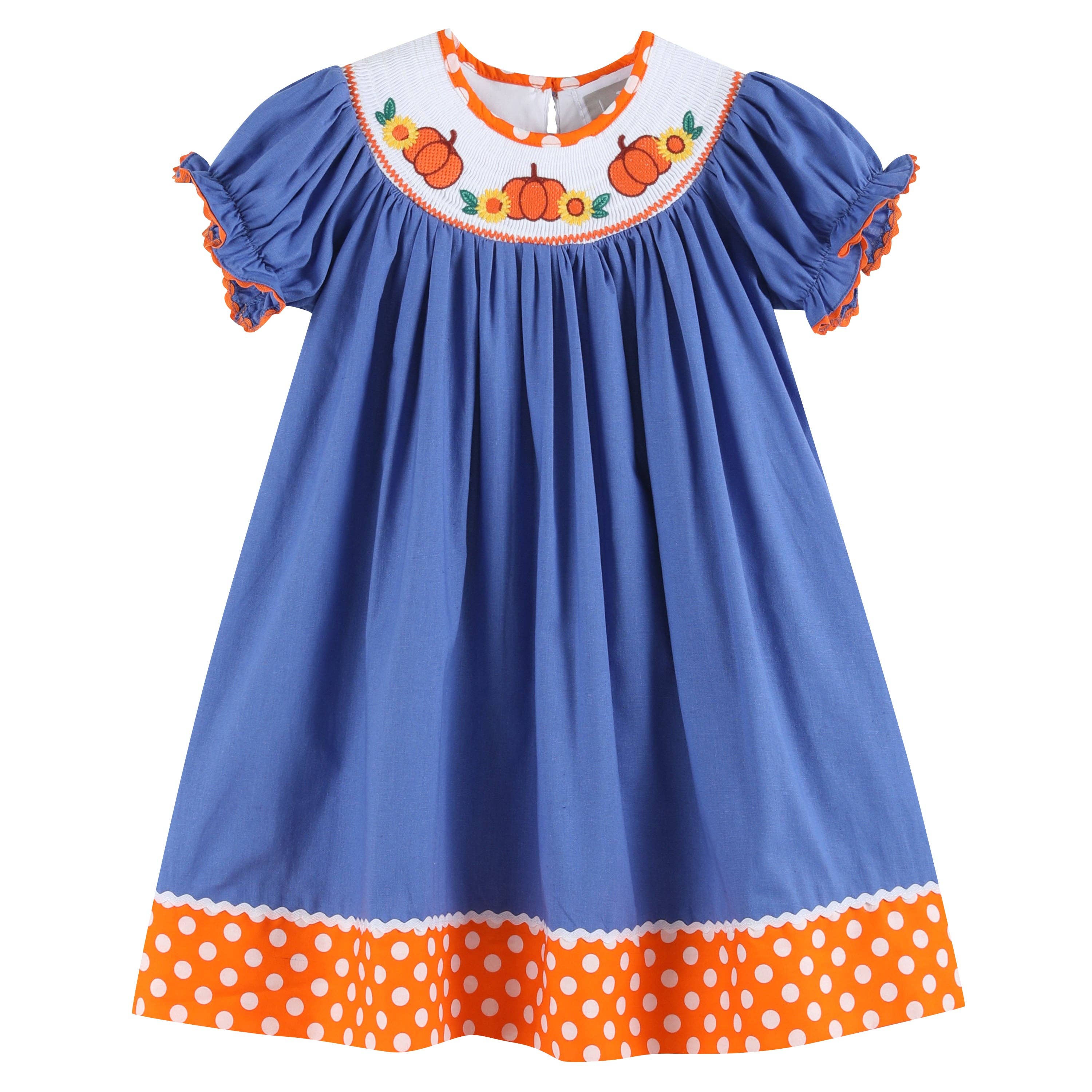 Pumpkin Sunflower Bishop Smock Dress