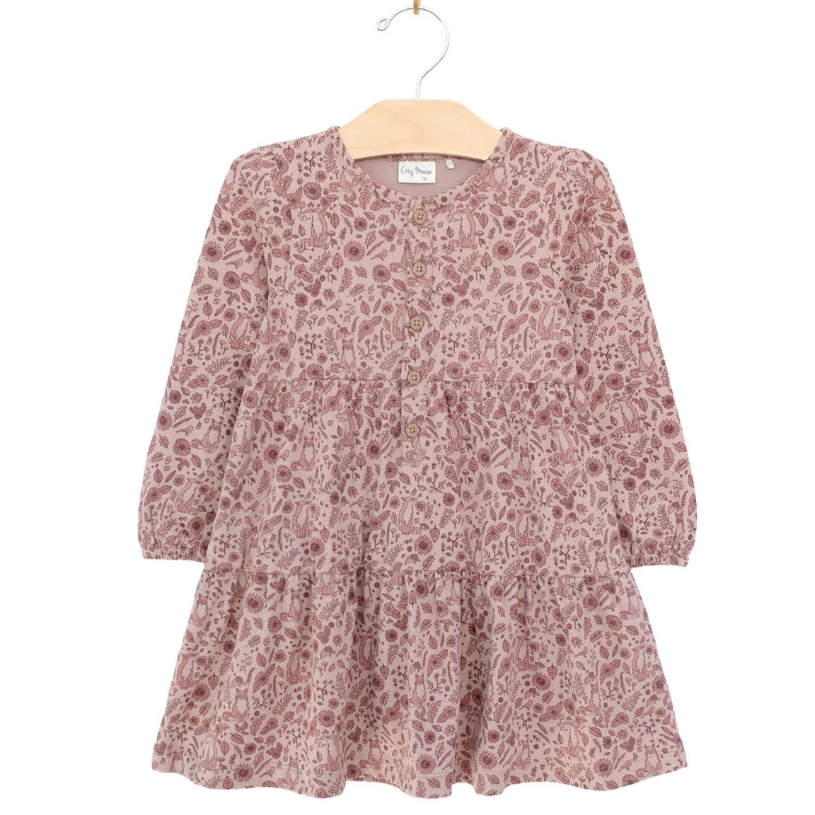 Dusty Rose Fox Floral Tiered Dress