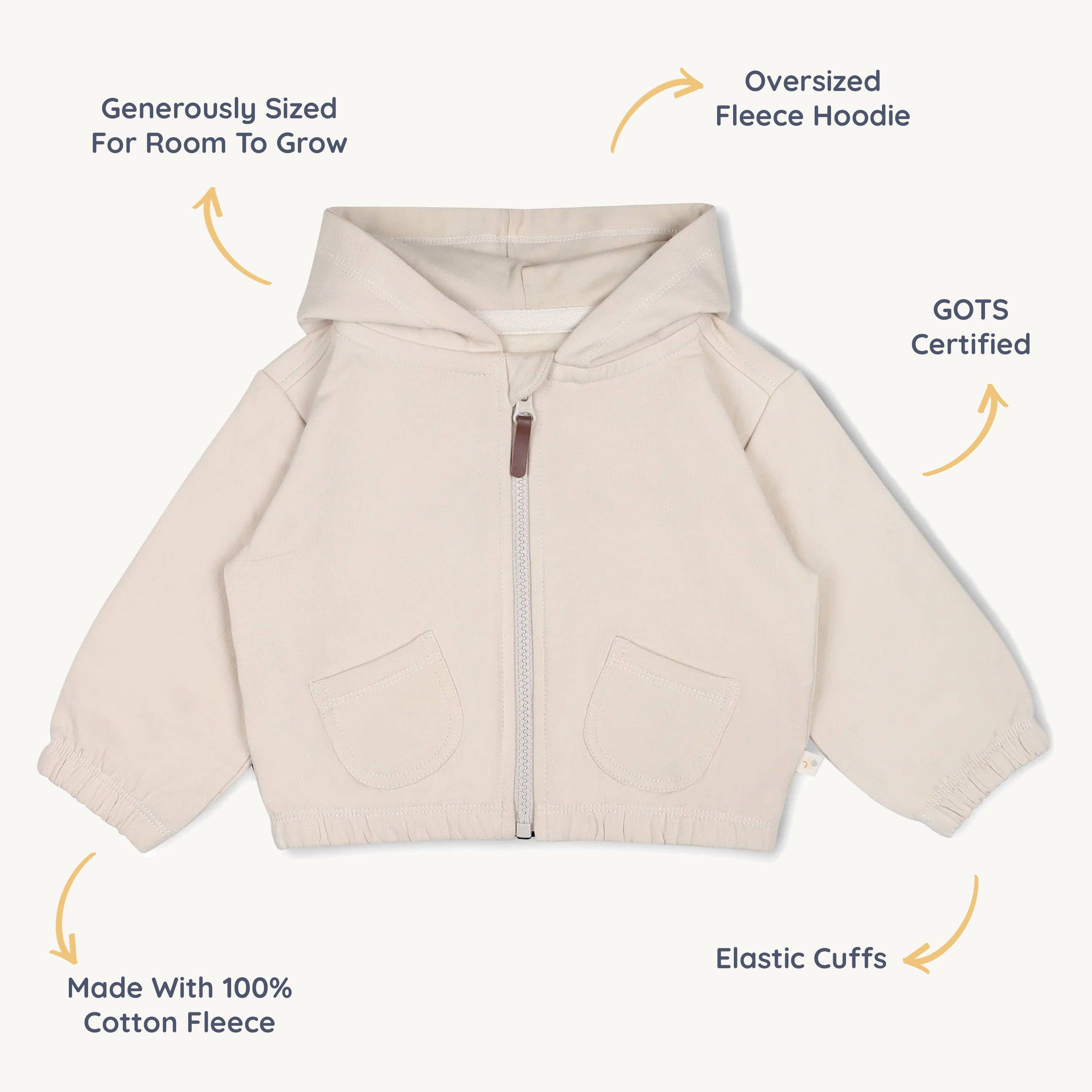 Zip Front Fleece Hooded Jacket - Oat