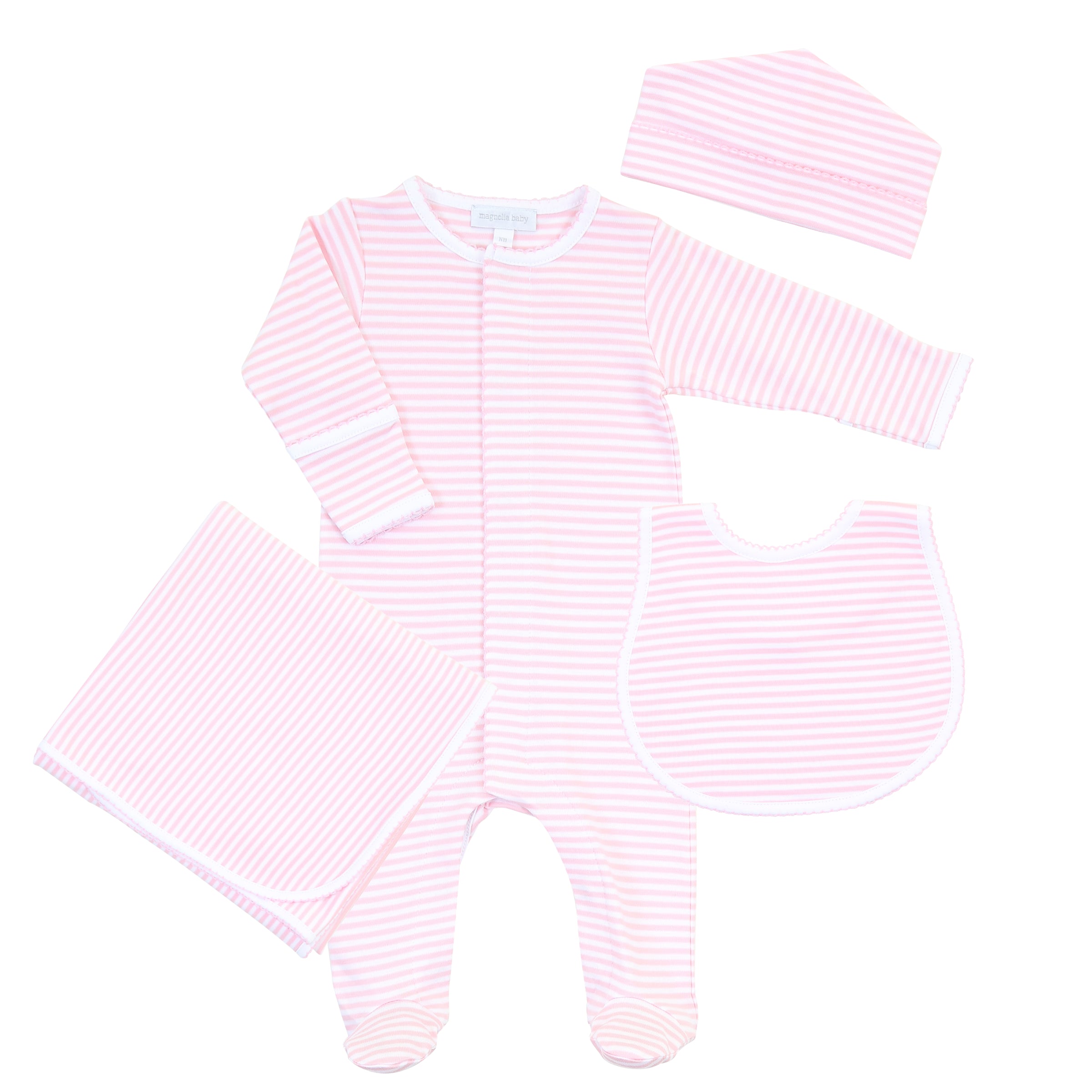 Footie + Hat + Bib + Blanket Gift Set - Pink Stripe