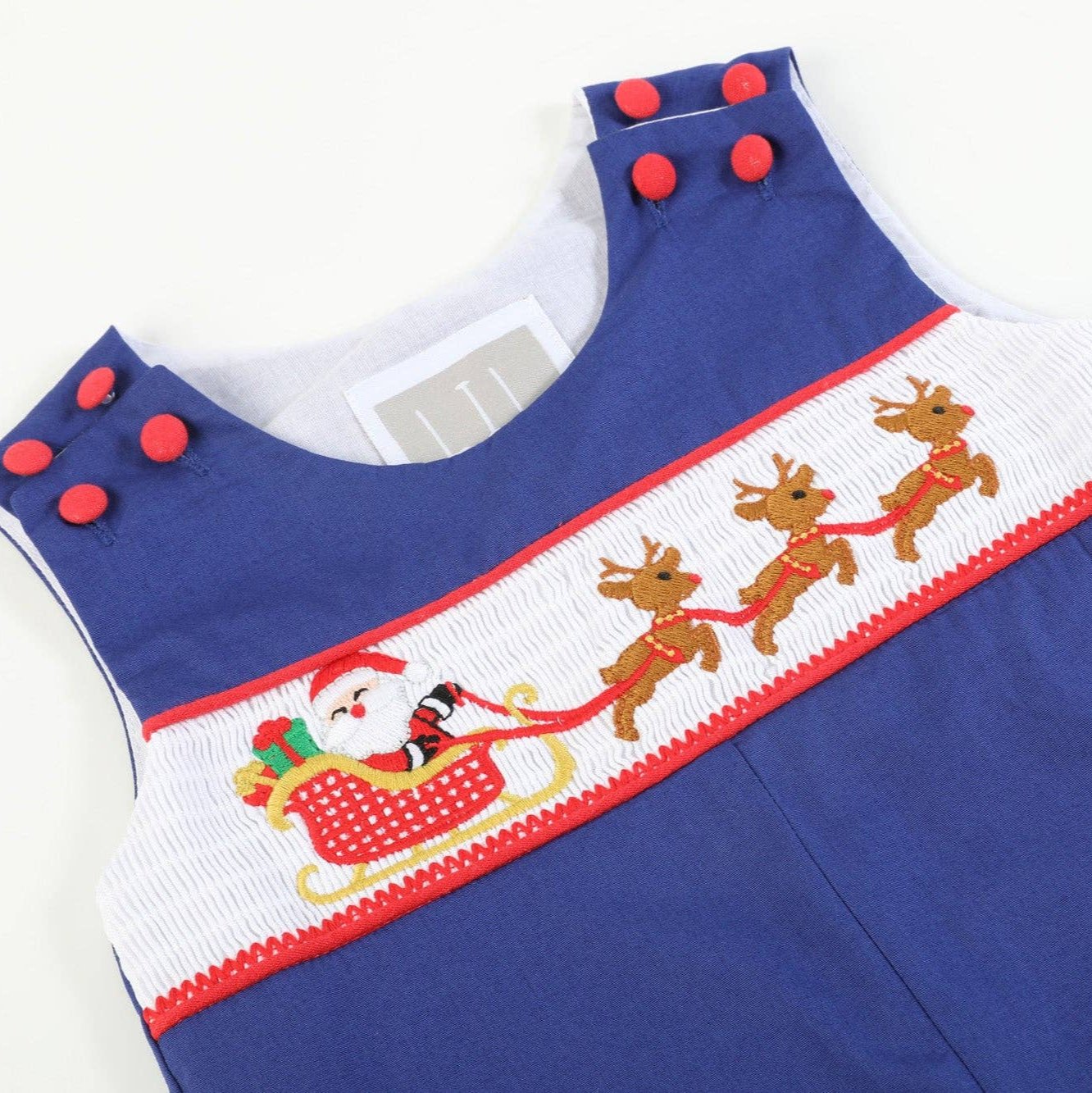 Royal Blue Santa & Sleigh Smocked Overalls