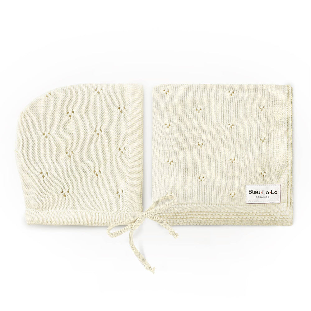 Organic Cotton Blanket + Bonnet Gift Set - Off White