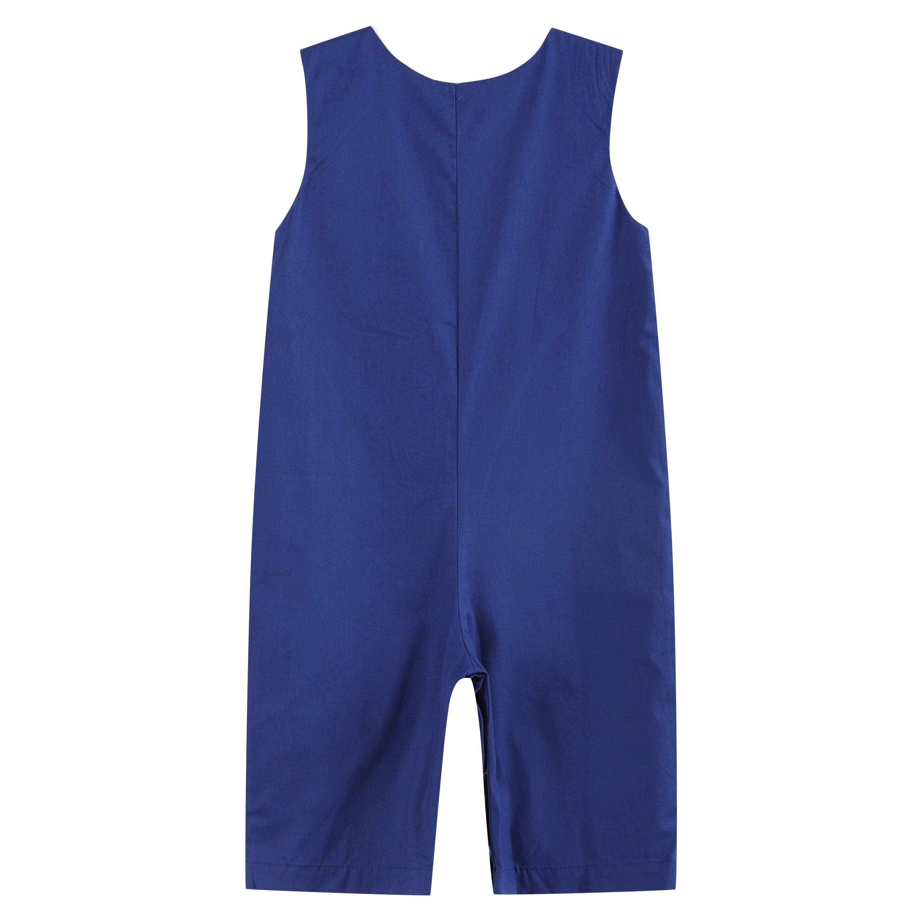 Royal Blue Santa & Sleigh Smocked Overalls