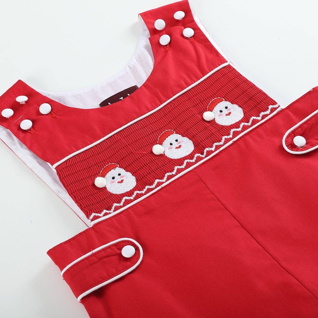 Red & White Santa Smocked Overalls