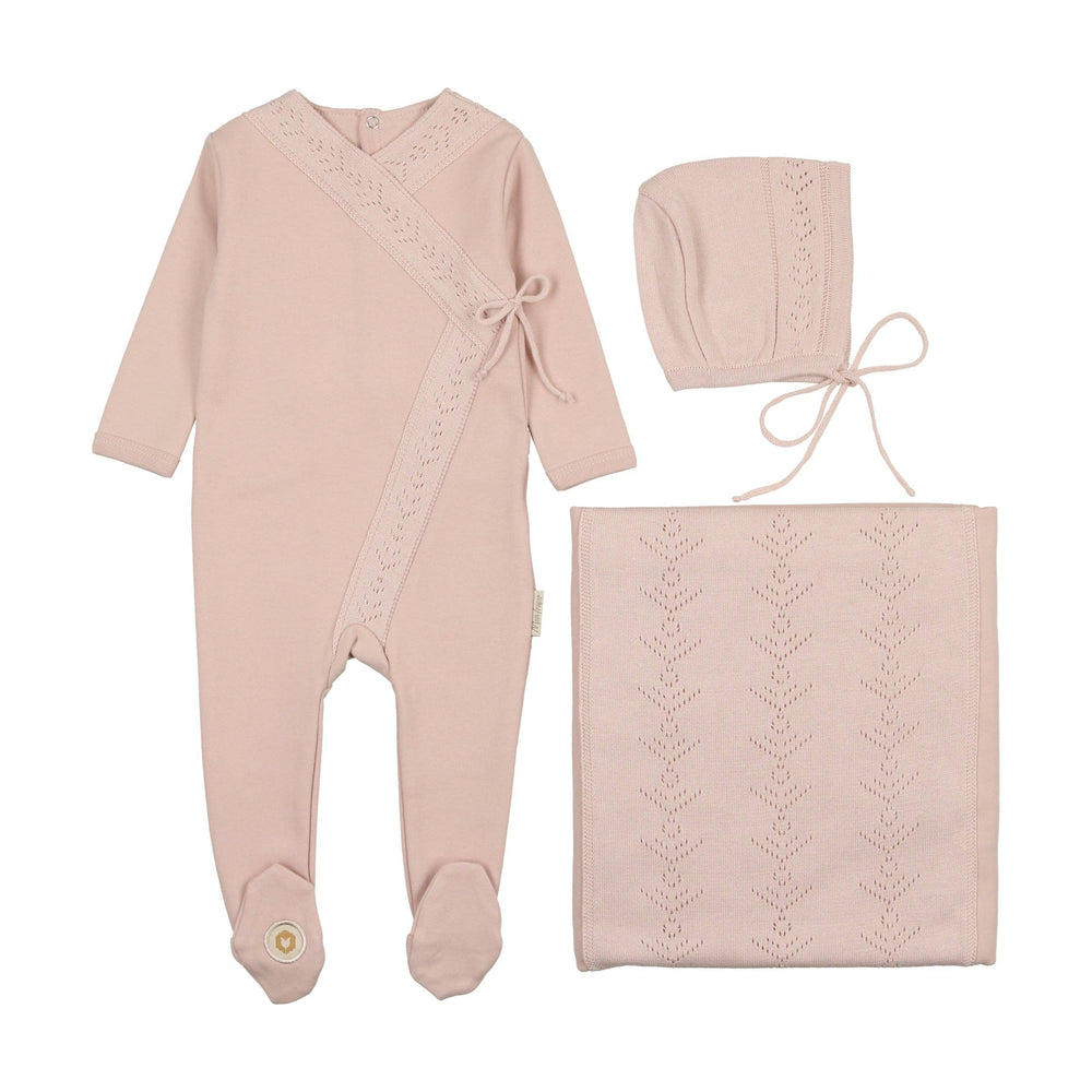 Pointelle Twist Layette Set - Pink Whip