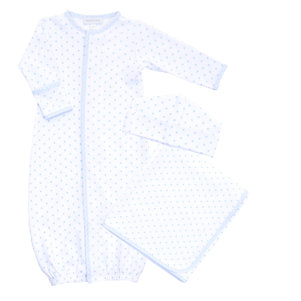 Converter + Hat + Receiving Blanket Set - Blue Gingham Dots