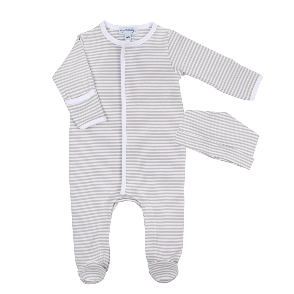 Grey Stripes Footie + Hat Set