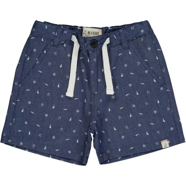 Dark Chambray Sailor Print Shorts