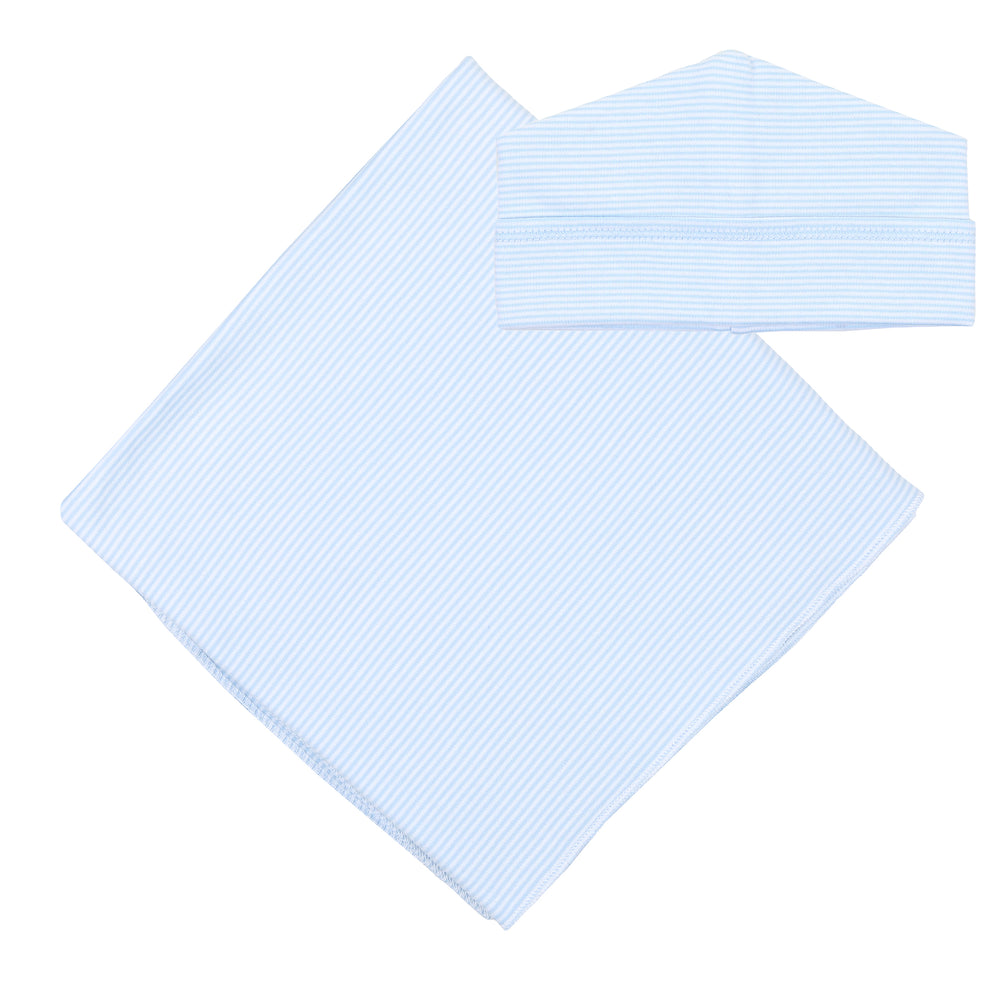 Mini Stripe Swaddle Blanket + Hat - Blue