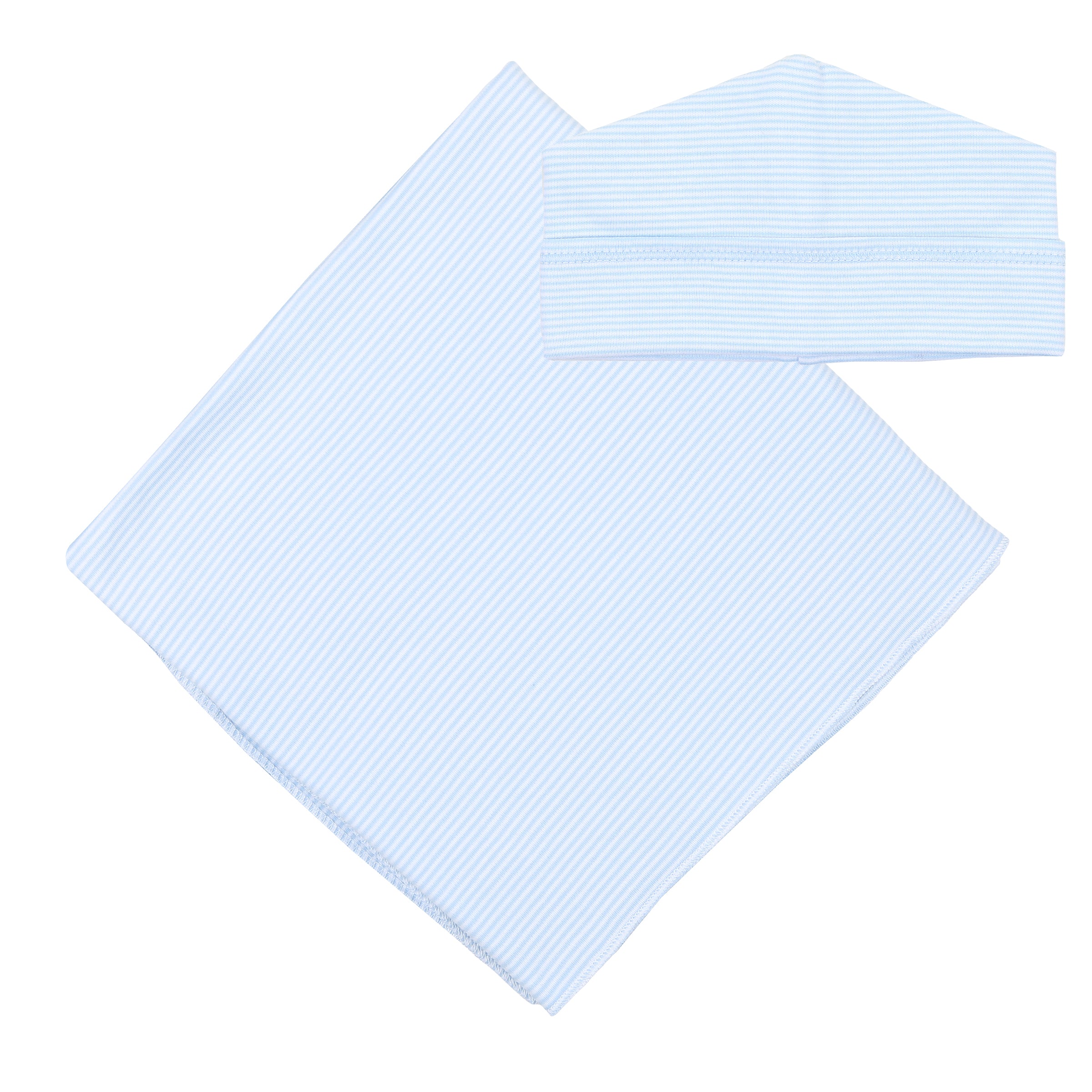 Mini Stripe Swaddle Blanket + Hat - Blue