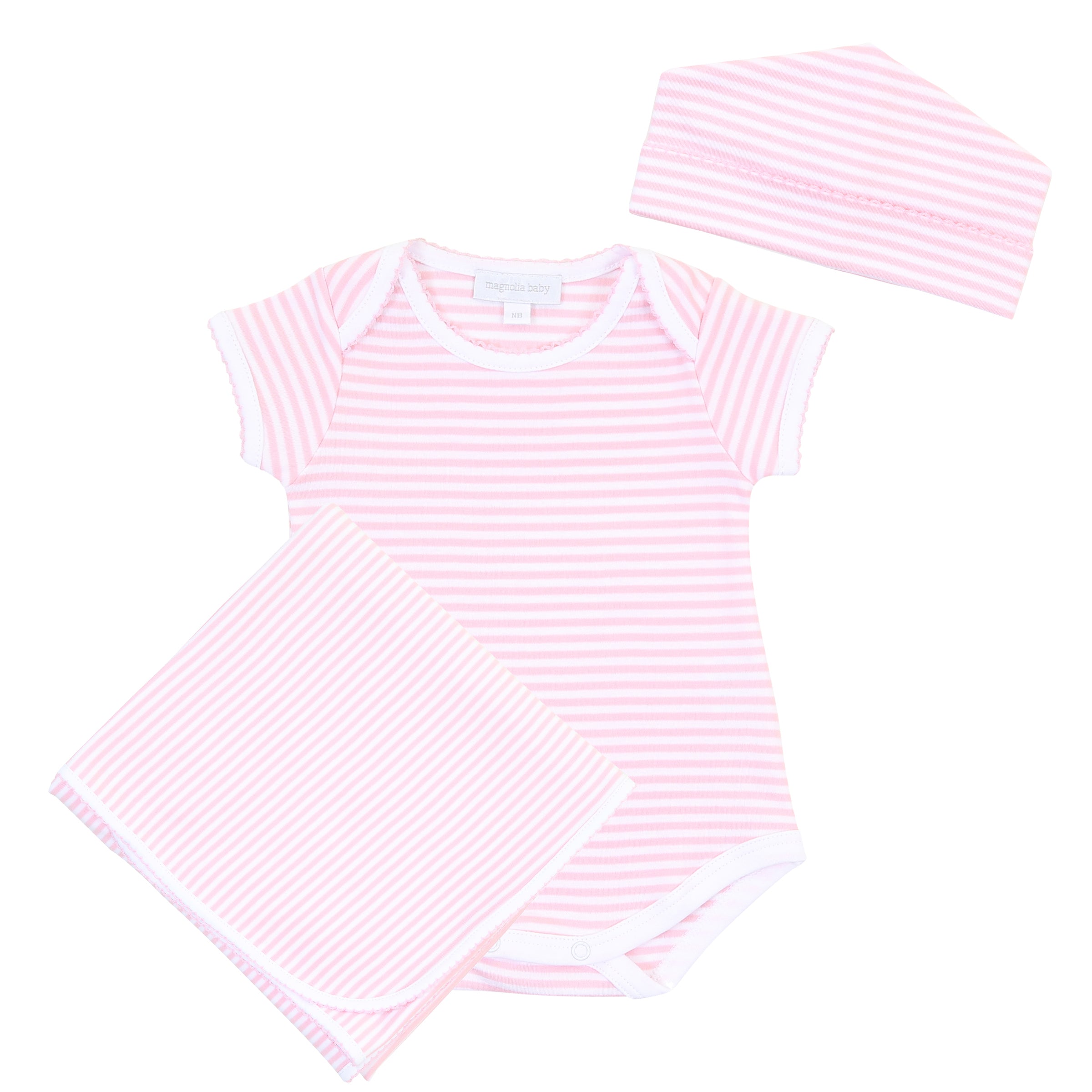 Onesie + Hat + Blanket Gift Set - Pink Stripe