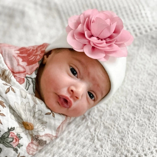 Baby Hat - Rose Pink Flower