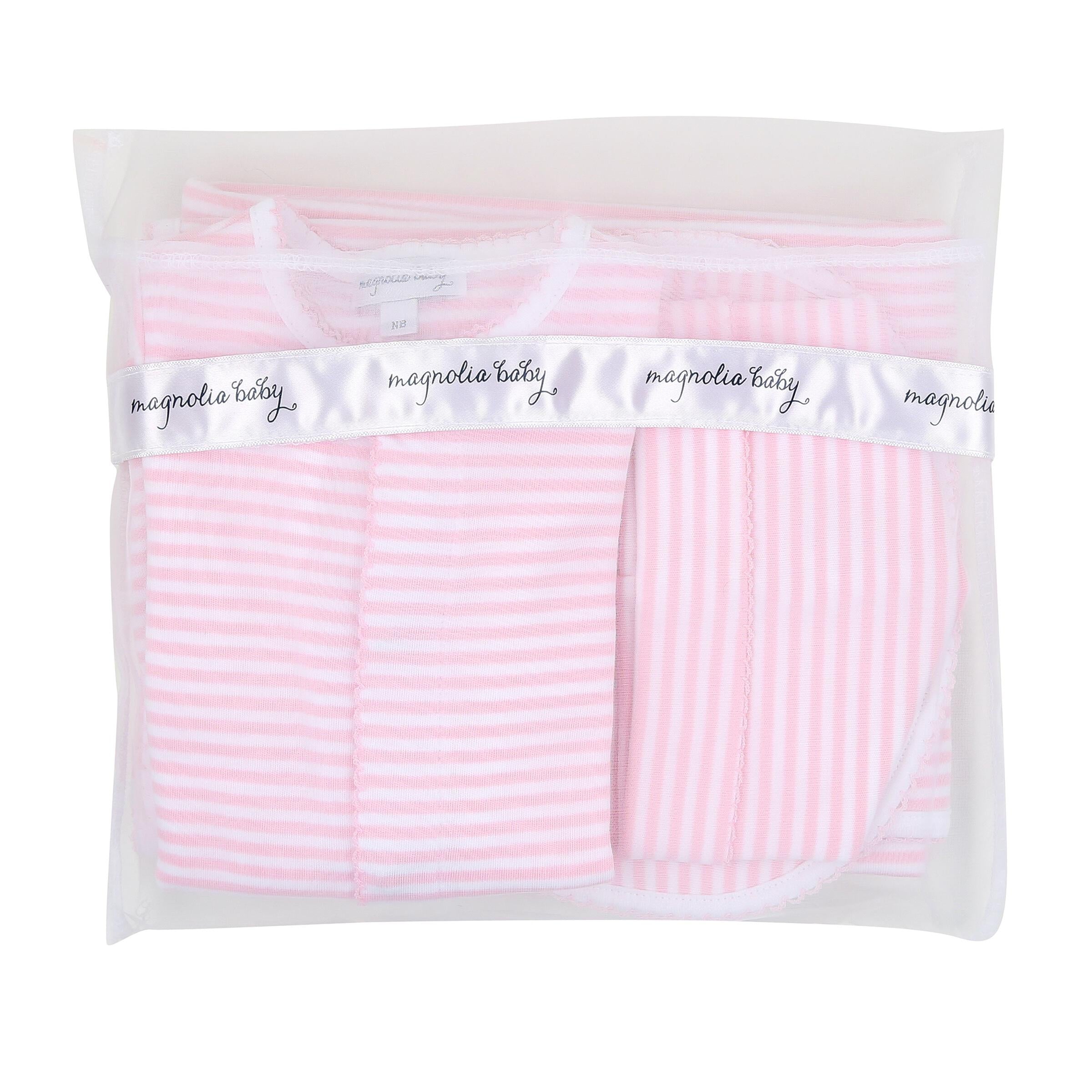 Footie + Hat + Bib + Blanket Gift Set - Pink Stripe