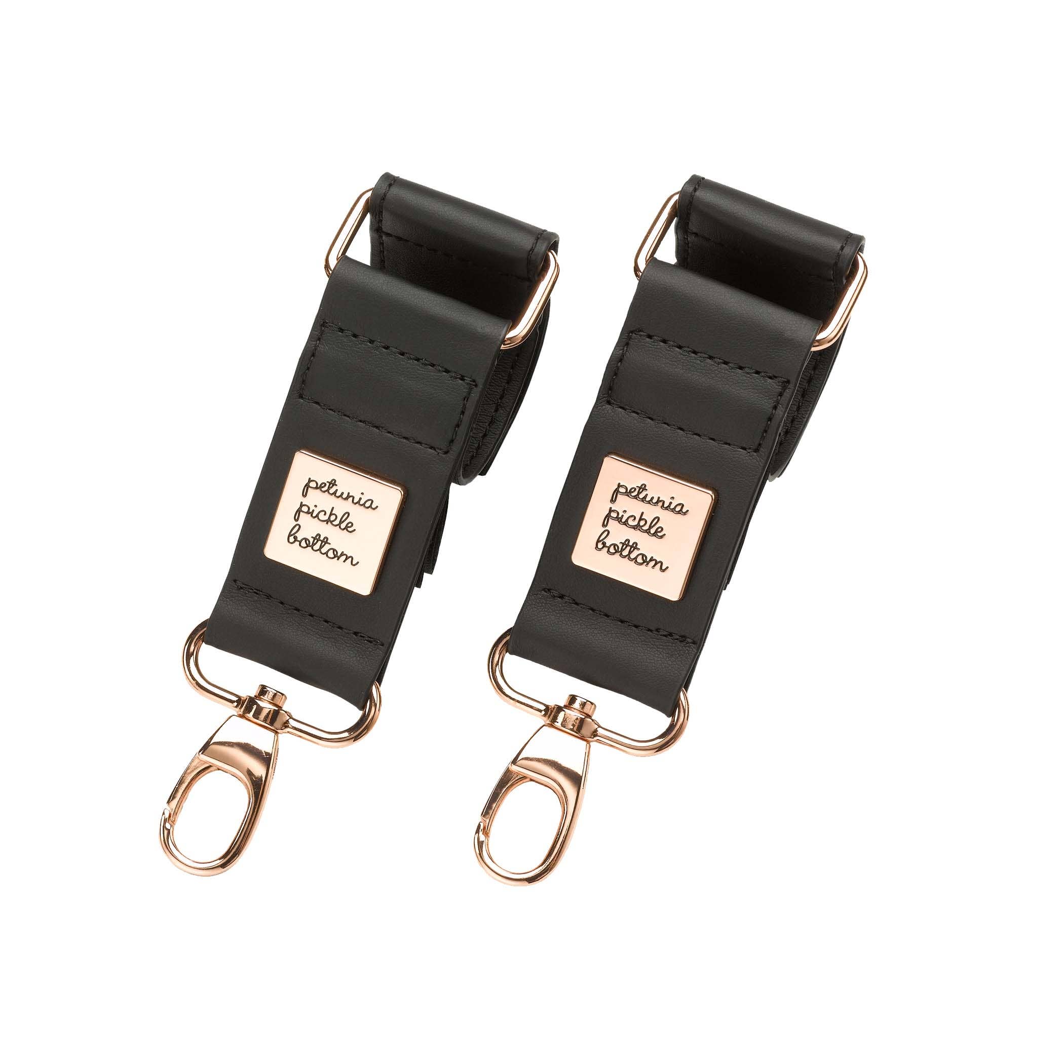 Valet Stroller Clip – Black Matte Leatherette/Rose Gold