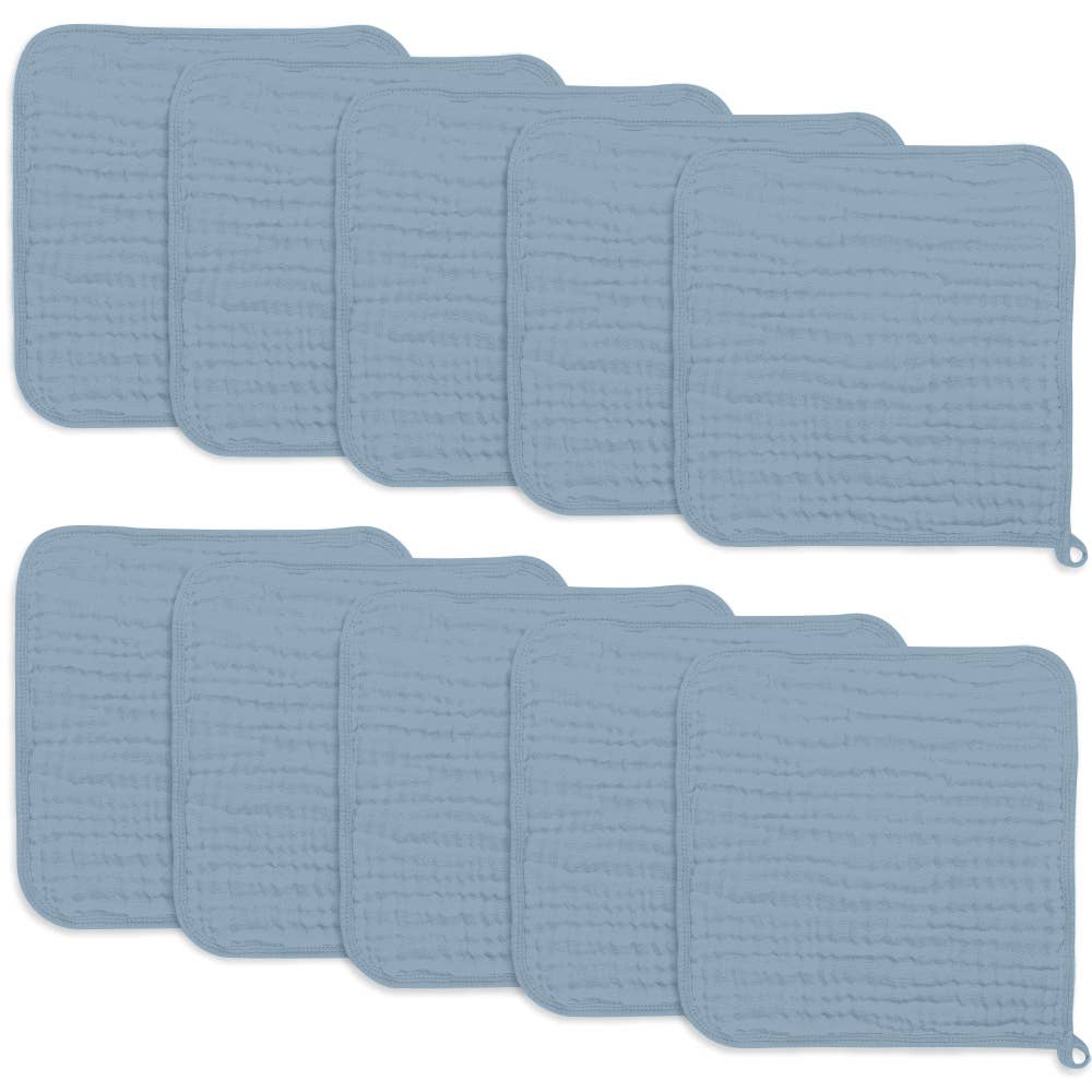 Cotton Muslin Baby Washcloths - Pacific Blue - Pack of 10