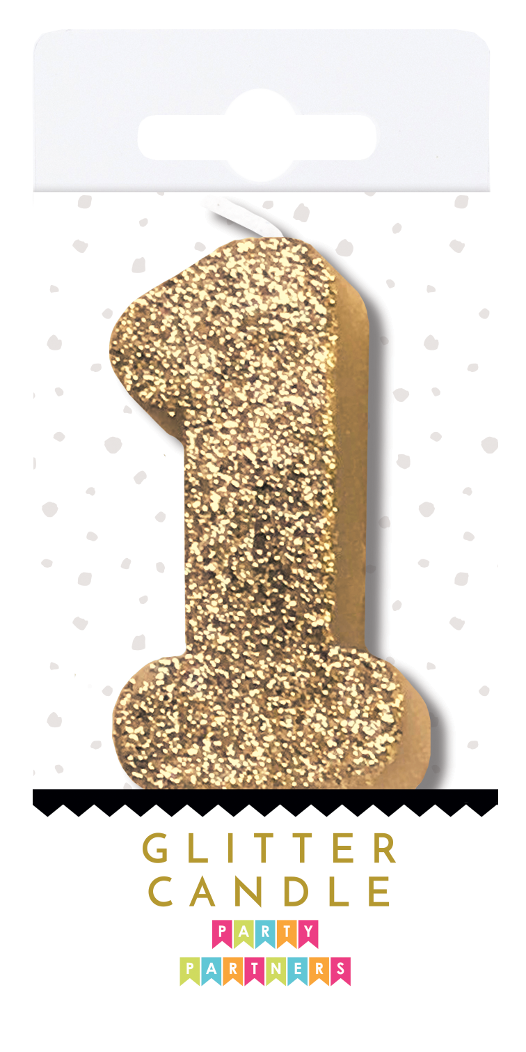 Gold Glitter Number Candle - One