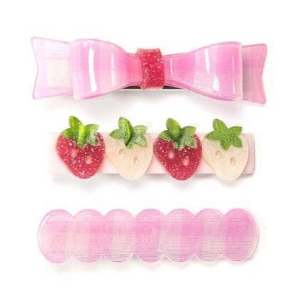 Strawberries, Checks, & Bow Clip Set (3)