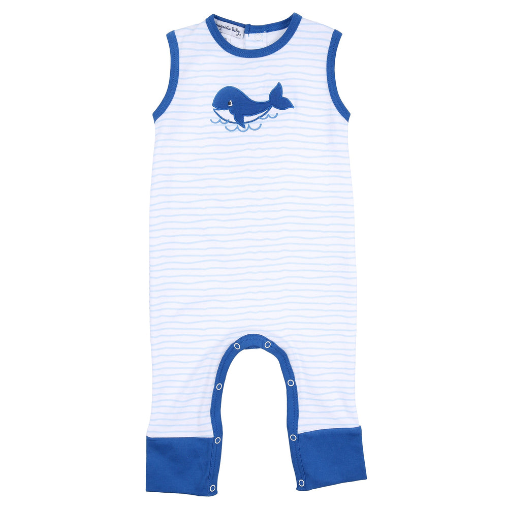 Magnolia Baby Navy Blue Whale Applique Sleeveless Playsuit