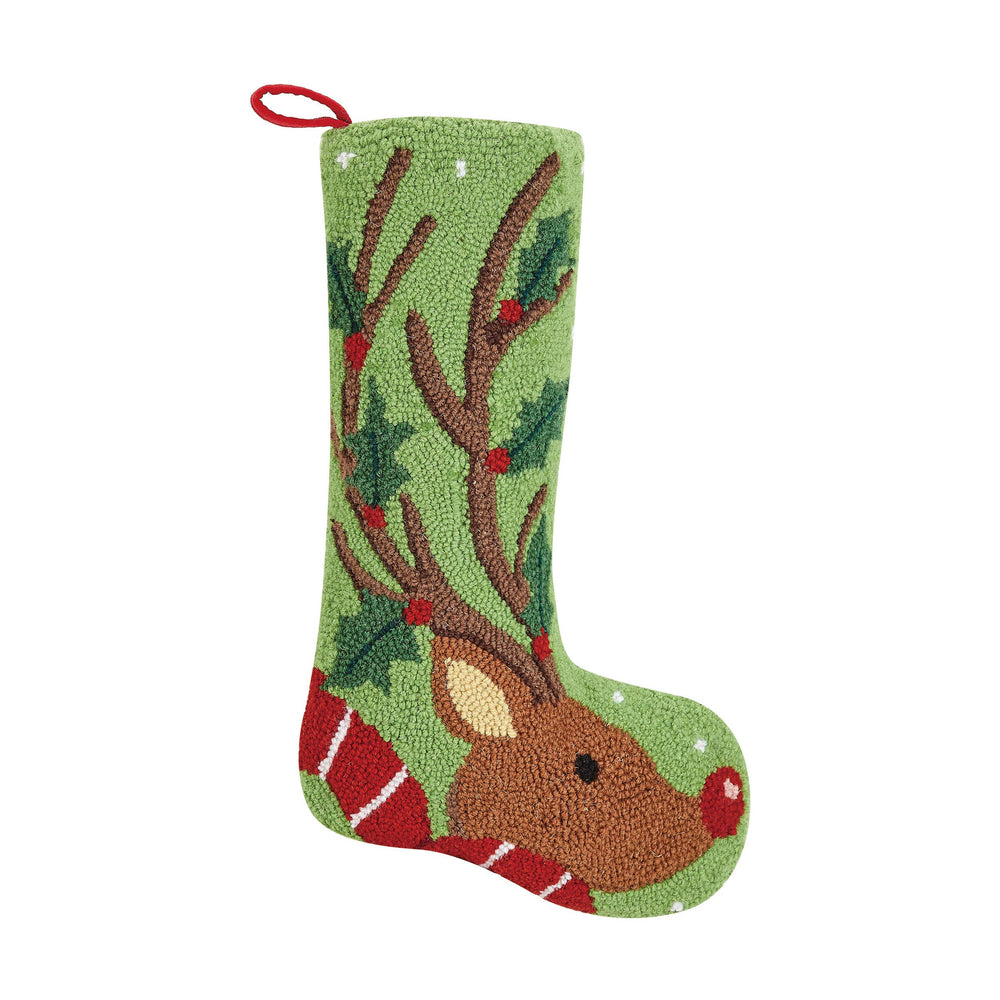 Reindeer with Holly Christmas Stocking
