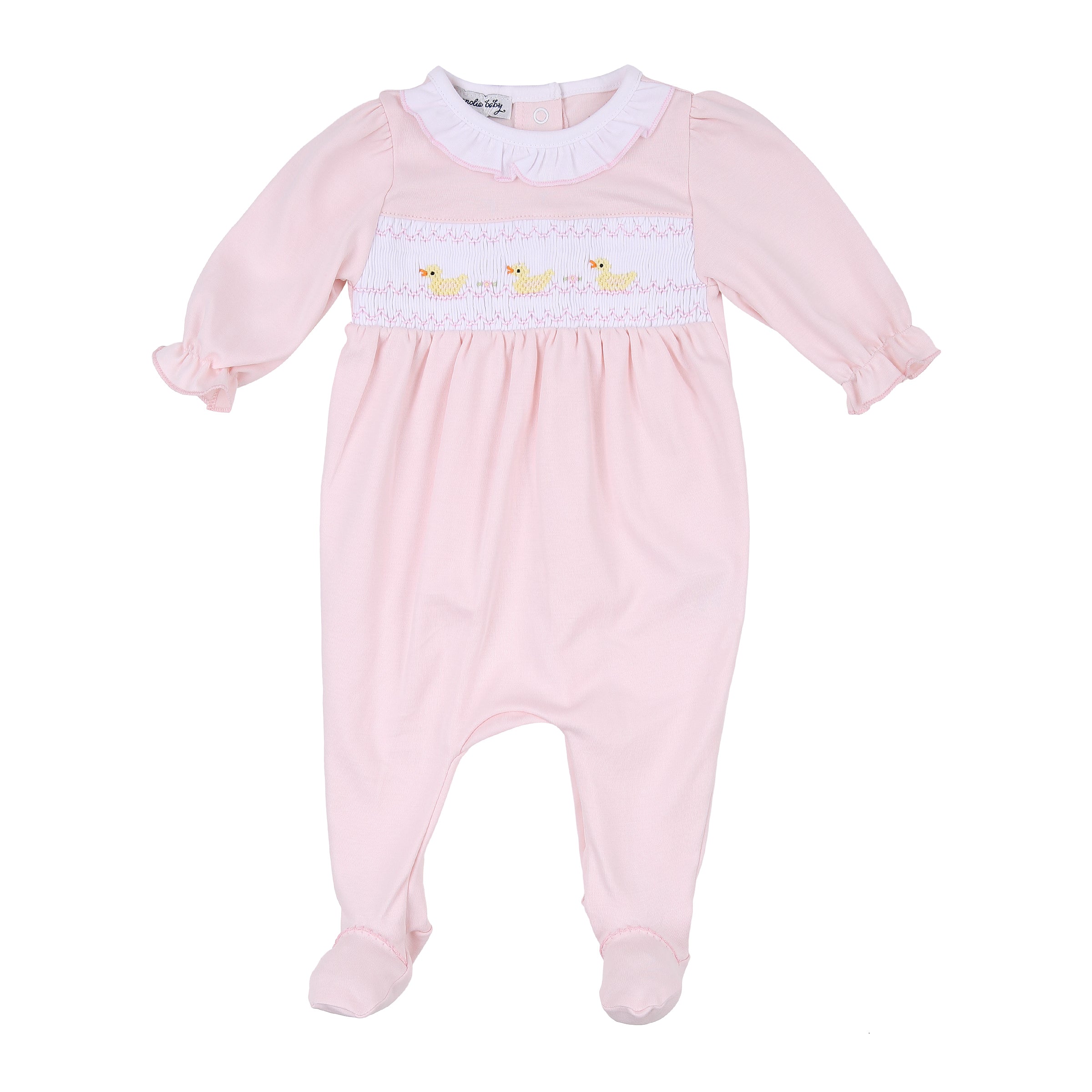 Just Ducky Classics Smocked Girl Footie - Pink