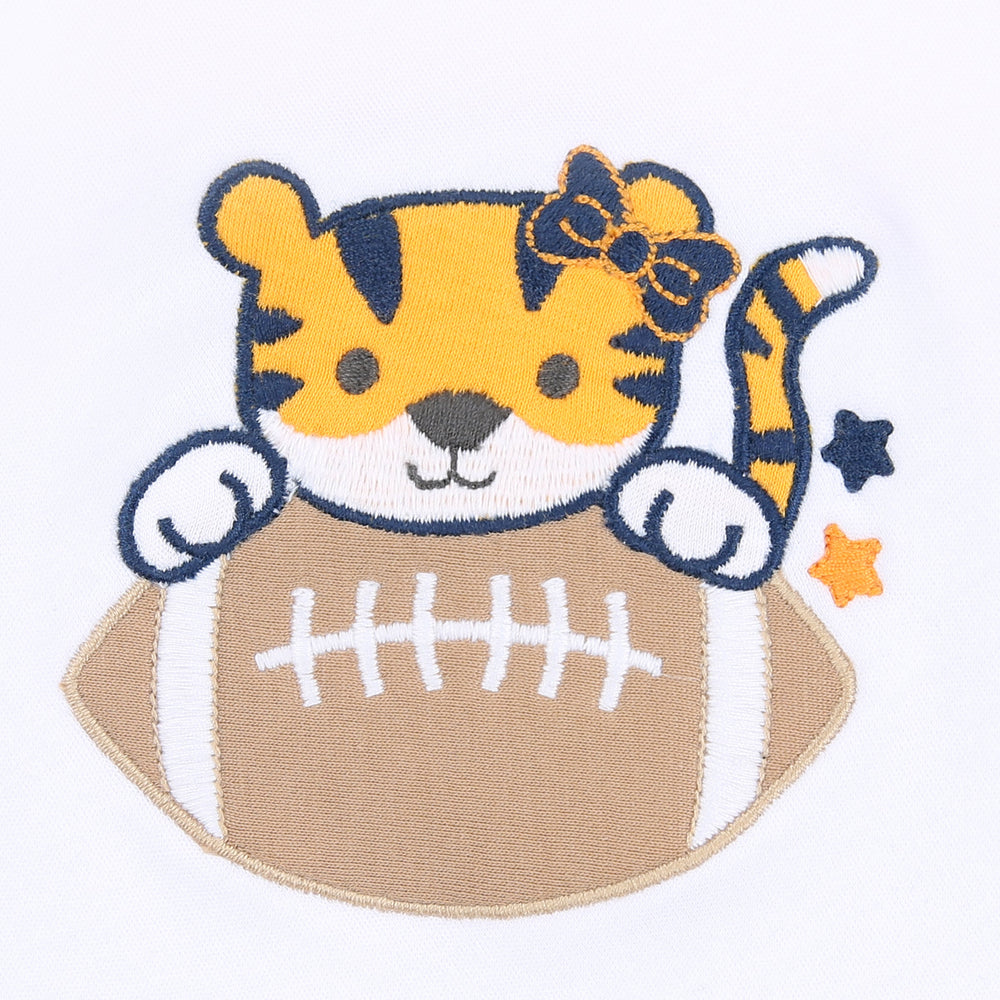 Tiger Football Ruffle Long Pajamas - Navy/Orange