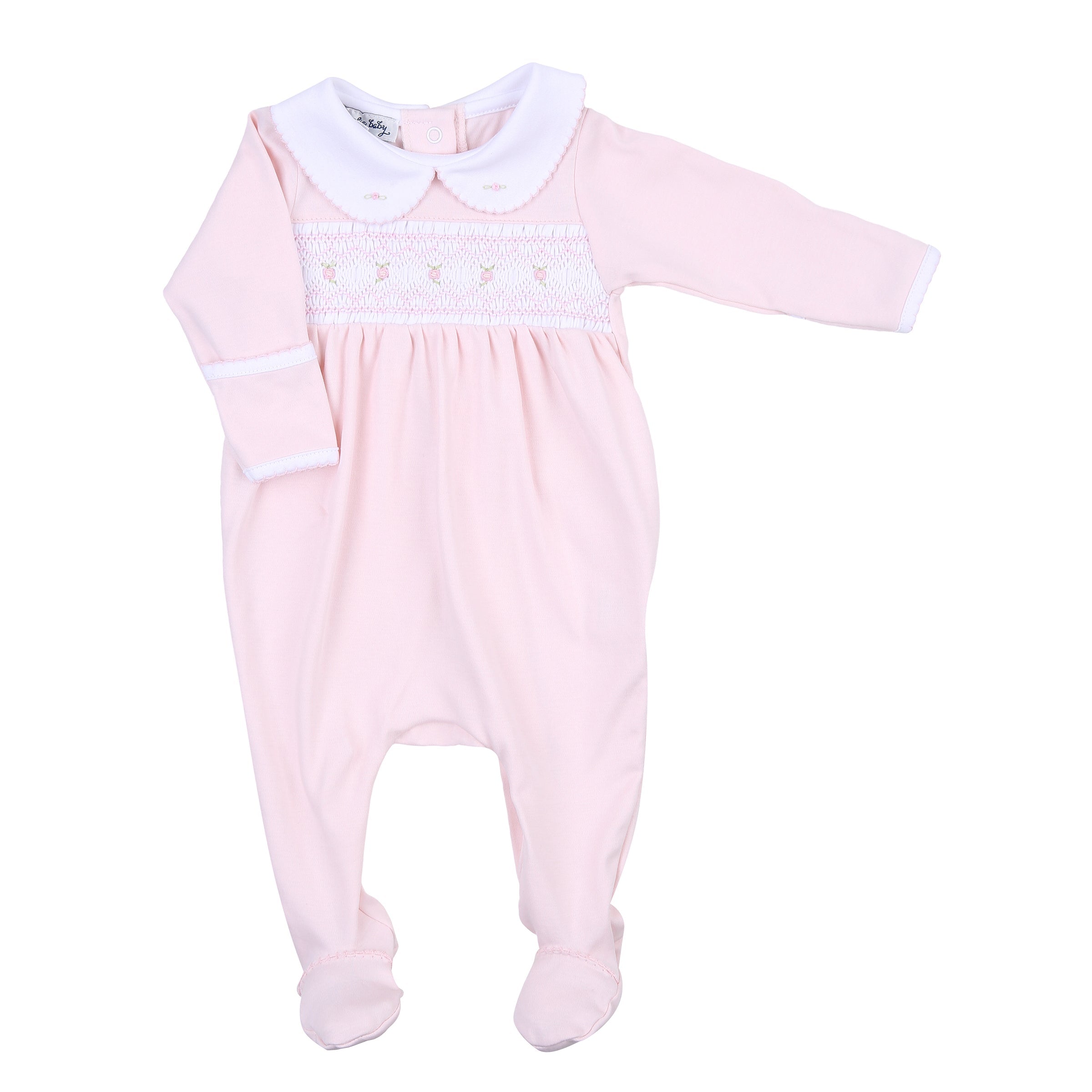 Fiona & Phillip Smocked Collared Footie - Pink