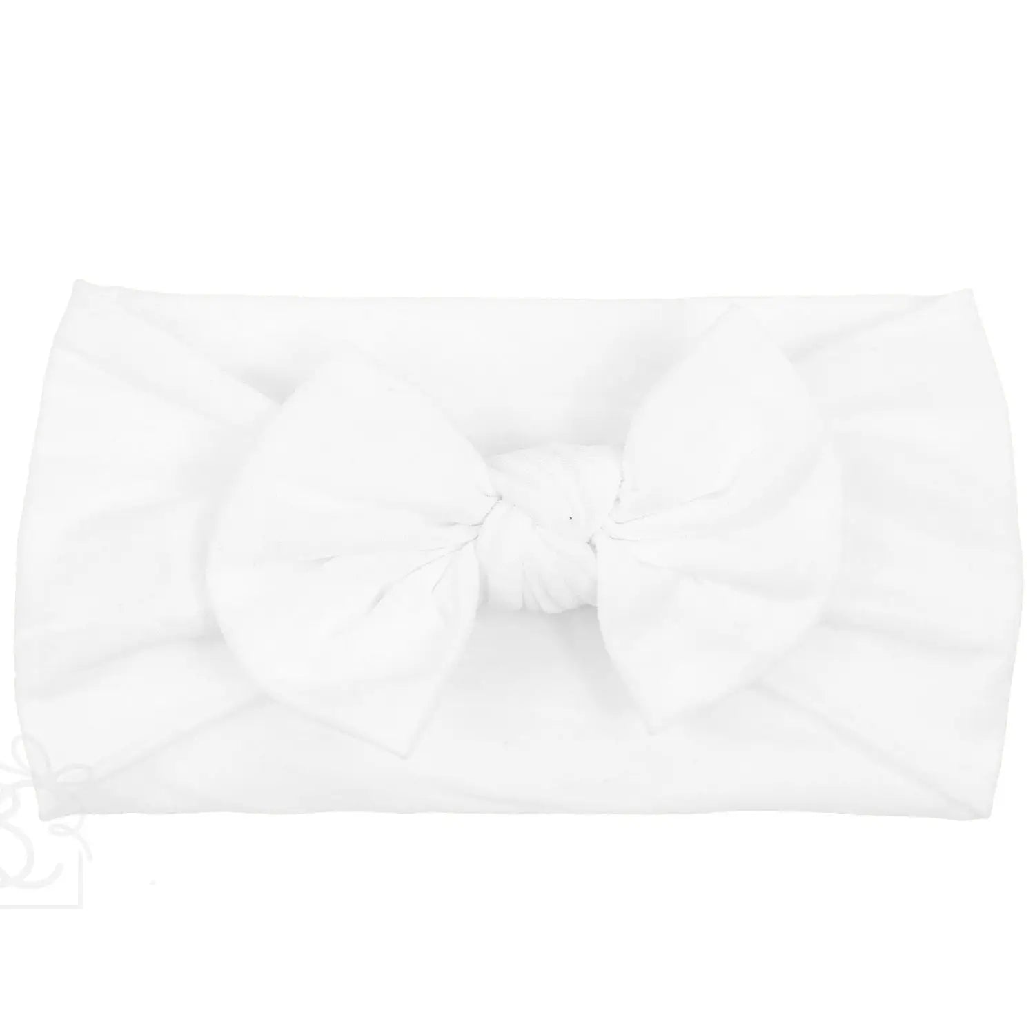 Wide Headband with Knot Bow - White