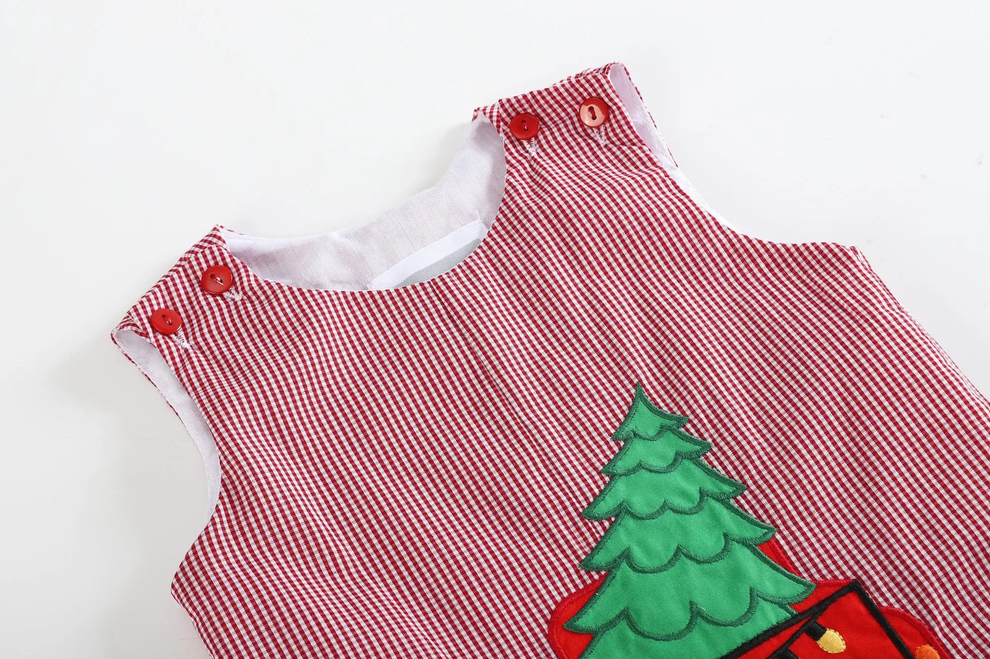 Red Gingham Christmas Tree Truck Overalls